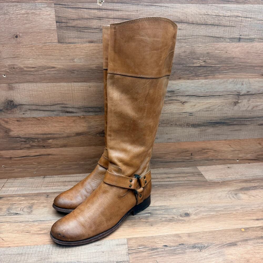 Frye   Melissa Harness Inside Size 7 Zipper Tall Boots brown leather boots